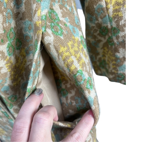 VTG 1960's KLEIST Latest Fashion Cream Yellow Green & Brown Wool Nehru Coat - Picture 4 of 11